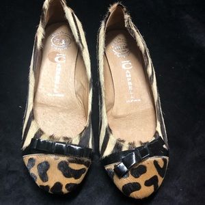 Jeffrey Campbell Leopard Print Haircalf Flats with Black Patent Bow